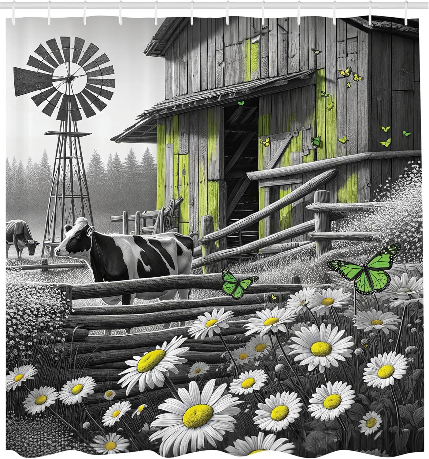 imageAmbesonne Floral Shower Curtain Romantic Tender Garden of Daisy Like Flowers and Leaves 70s Groovy Nature Cloth Fabric Bathroom Decor Set with Hooks 69 W x 70 L Reseda Green and PinkLime Green and Grey