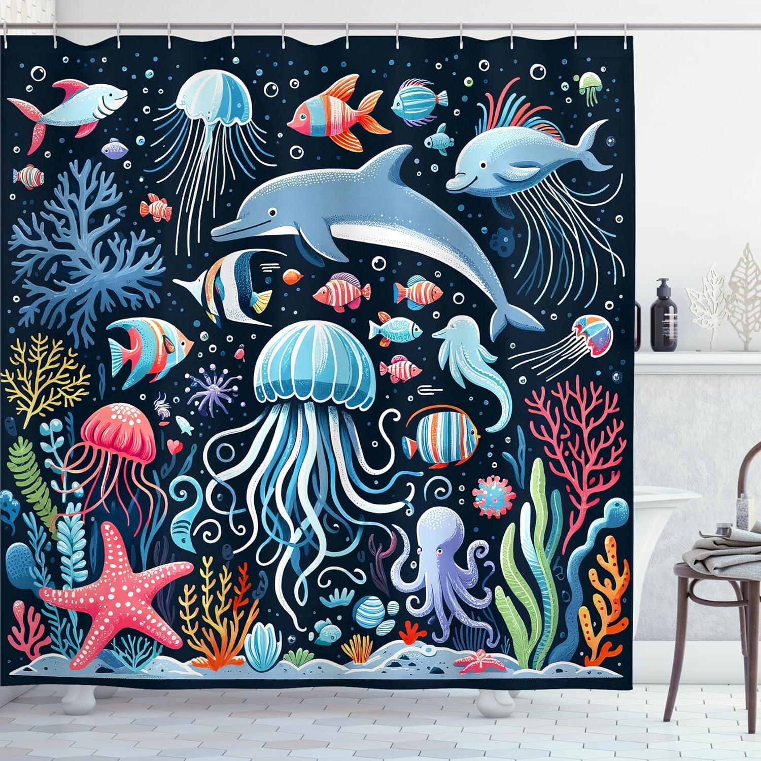 imageAmbesonne Floral Shower Curtain Romantic Tender Garden of Daisy Like Flowers and Leaves 70s Groovy Nature Cloth Fabric Bathroom Decor Set with Hooks 69 W x 70 L Reseda Green and PinkDark Petrol Blue