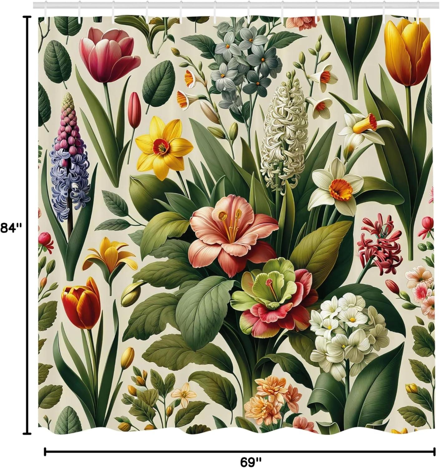 imageAmbesonne Floral Shower Curtain Romantic Tender Garden of Daisy Like Flowers and Leaves 70s Groovy Nature Cloth Fabric Bathroom Decor Set with Hooks 69 W x 70 L Reseda Green and PinkOlive Green Pale Ruby