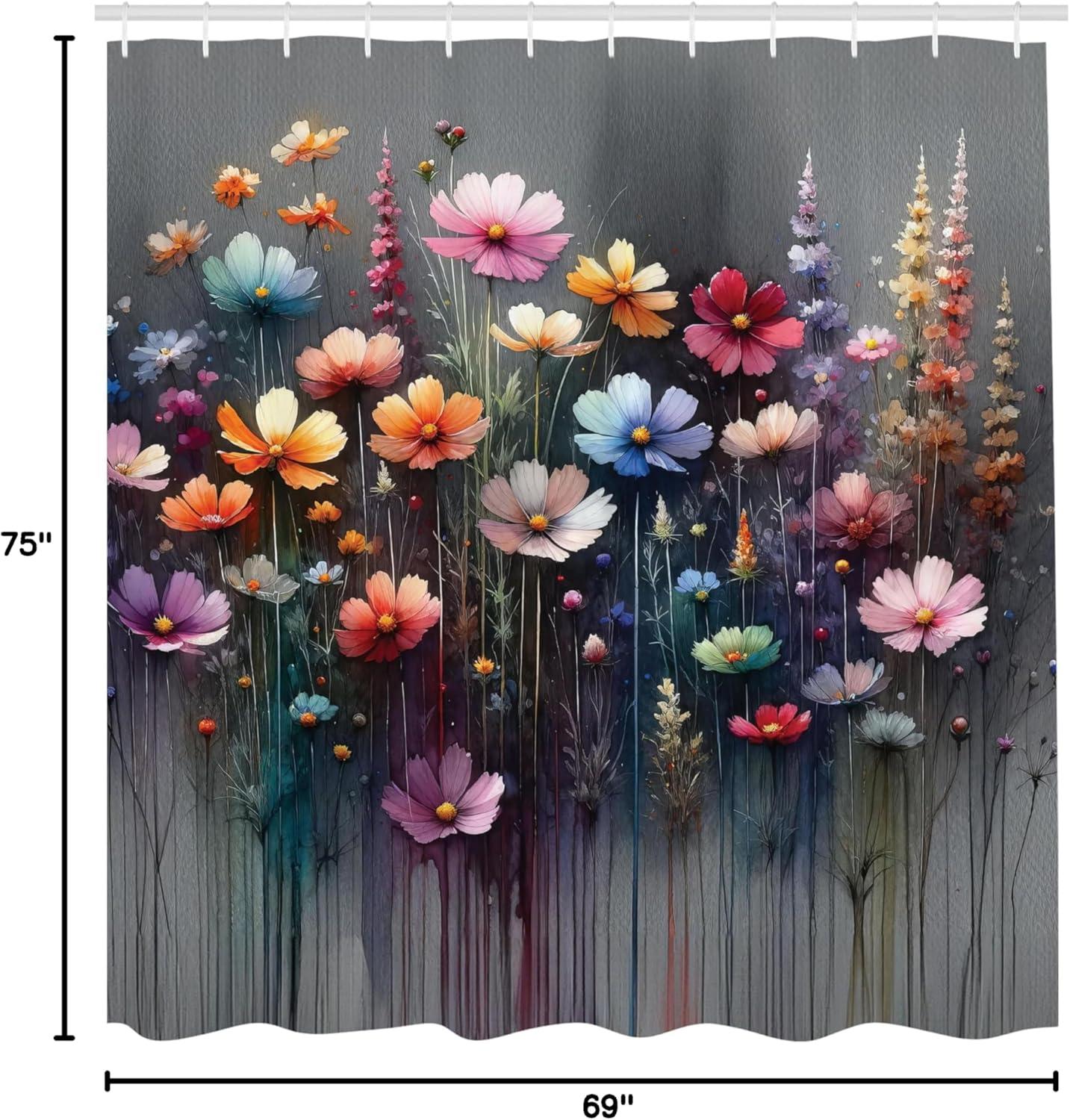 imageAmbesonne Floral Shower Curtain Romantic Tender Garden of Daisy Like Flowers and Leaves 70s Groovy Nature Cloth Fabric Bathroom Decor Set with Hooks 69 W x 70 L Reseda Green and PinkMulticolor Pale Grey
