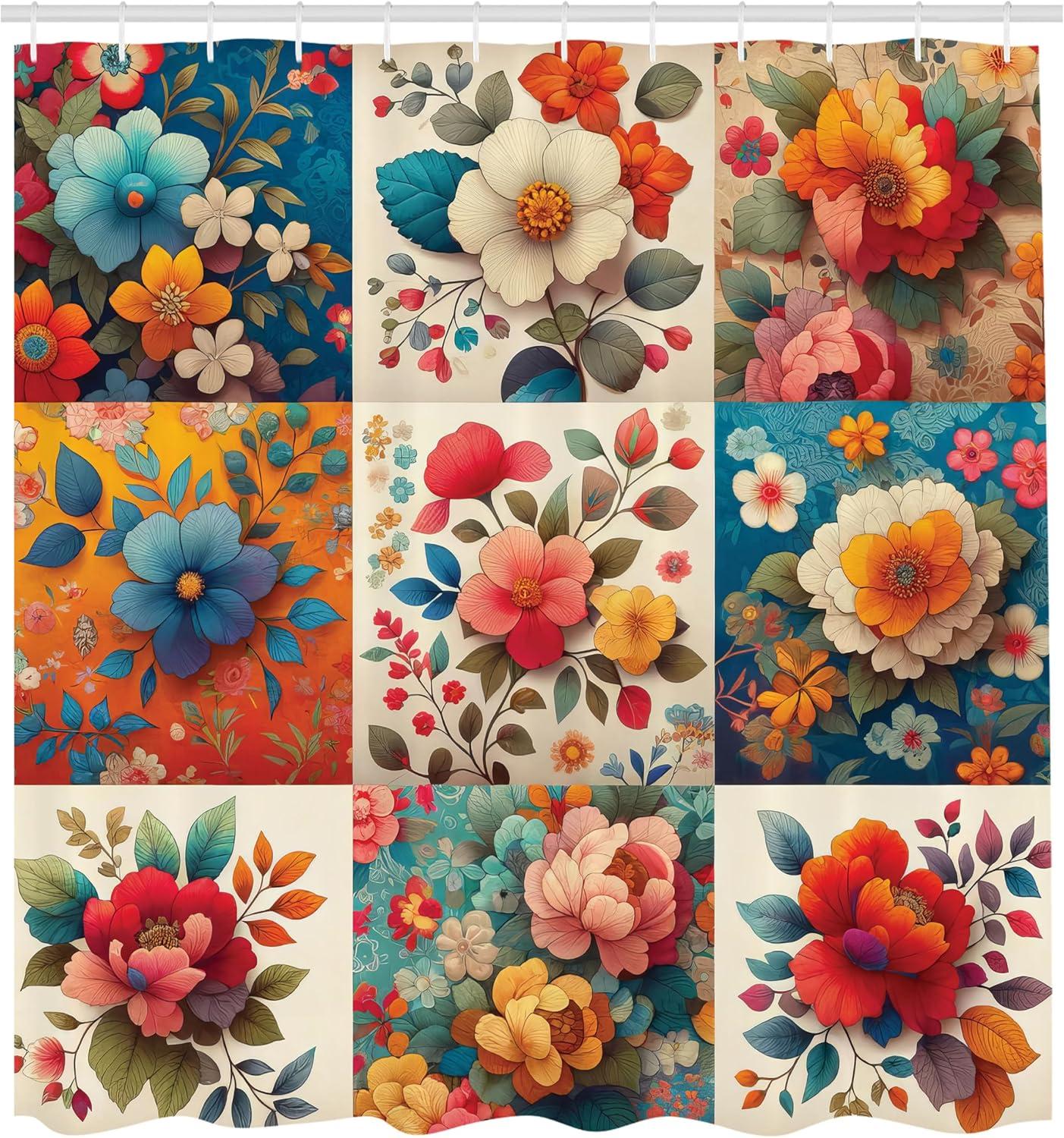 imageAmbesonne Floral Shower Curtain Romantic Tender Garden of Daisy Like Flowers and Leaves 70s Groovy Nature Cloth Fabric Bathroom Decor Set with Hooks 69 W x 70 L Reseda Green and PinkOrange and Dark Turquoise