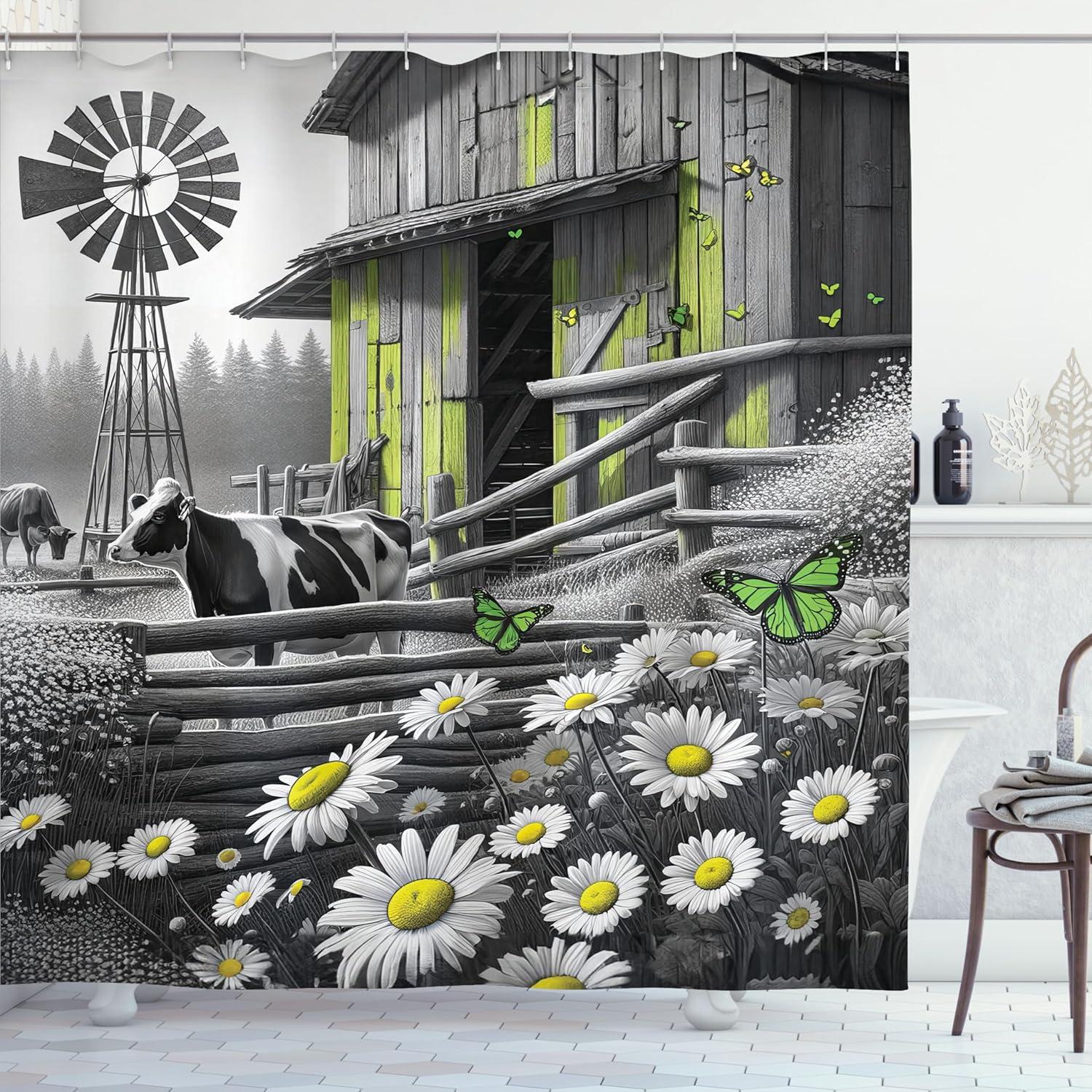 imageAmbesonne Floral Shower Curtain Romantic Tender Garden of Daisy Like Flowers and Leaves 70s Groovy Nature Cloth Fabric Bathroom Decor Set with Hooks 69 W x 70 L Reseda Green and PinkLime Green and Grey