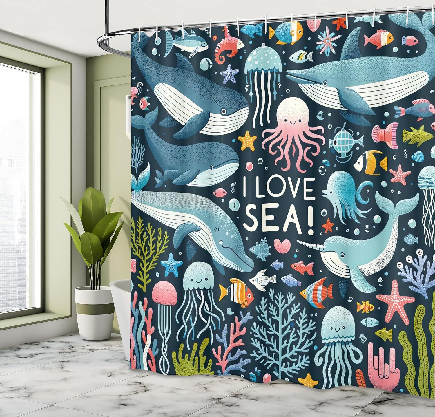 imageAmbesonne Floral Shower Curtain Romantic Tender Garden of Daisy Like Flowers and Leaves 70s Groovy Nature Cloth Fabric Bathroom Decor Set with Hooks 69 W x 70 L Reseda Green and PinkDark Blue Multicolor