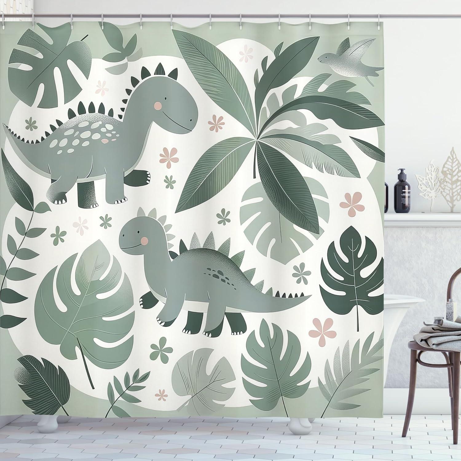 imageAmbesonne Floral Shower Curtain Romantic Tender Garden of Daisy Like Flowers and Leaves 70s Groovy Nature Cloth Fabric Bathroom Decor Set with Hooks 69 W x 70 L Reseda Green and PinkSage Green White