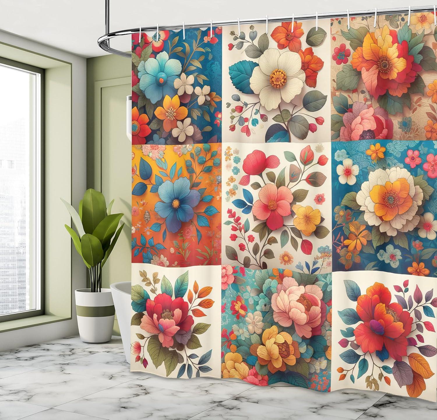 imageAmbesonne Floral Shower Curtain Romantic Tender Garden of Daisy Like Flowers and Leaves 70s Groovy Nature Cloth Fabric Bathroom Decor Set with Hooks 69 W x 70 L Reseda Green and PinkOrange and Dark Turquoise