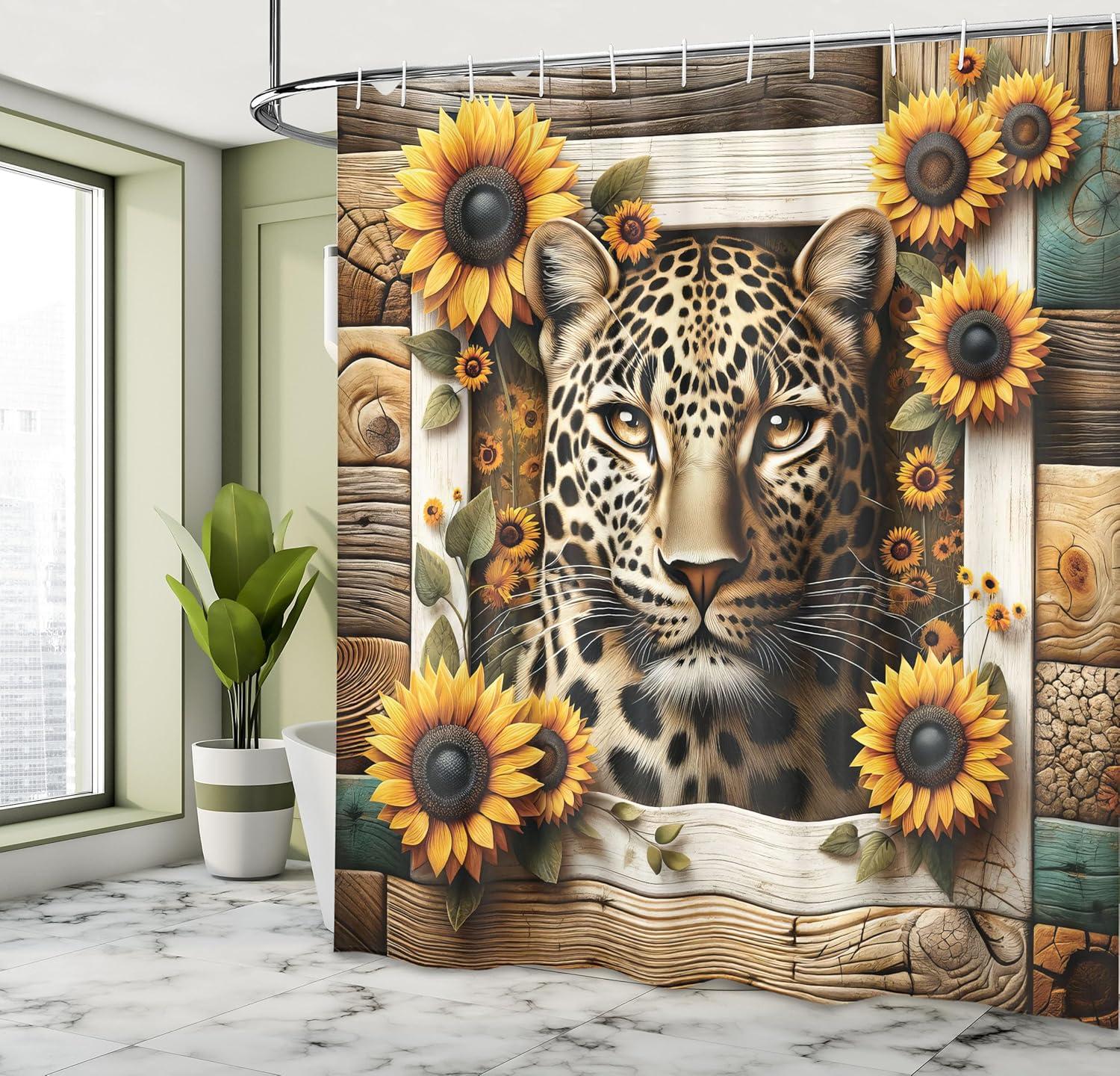 imageAmbesonne Leopard Print Shower Curtain Blooming Romantic Medieval Garden Roses Weathered Earthy Details Cloth Fabric Bathroom Decor Set with Hooks 69 W x 70 L Pale Pink Laurel GreenEarth Yellow and Caramel
