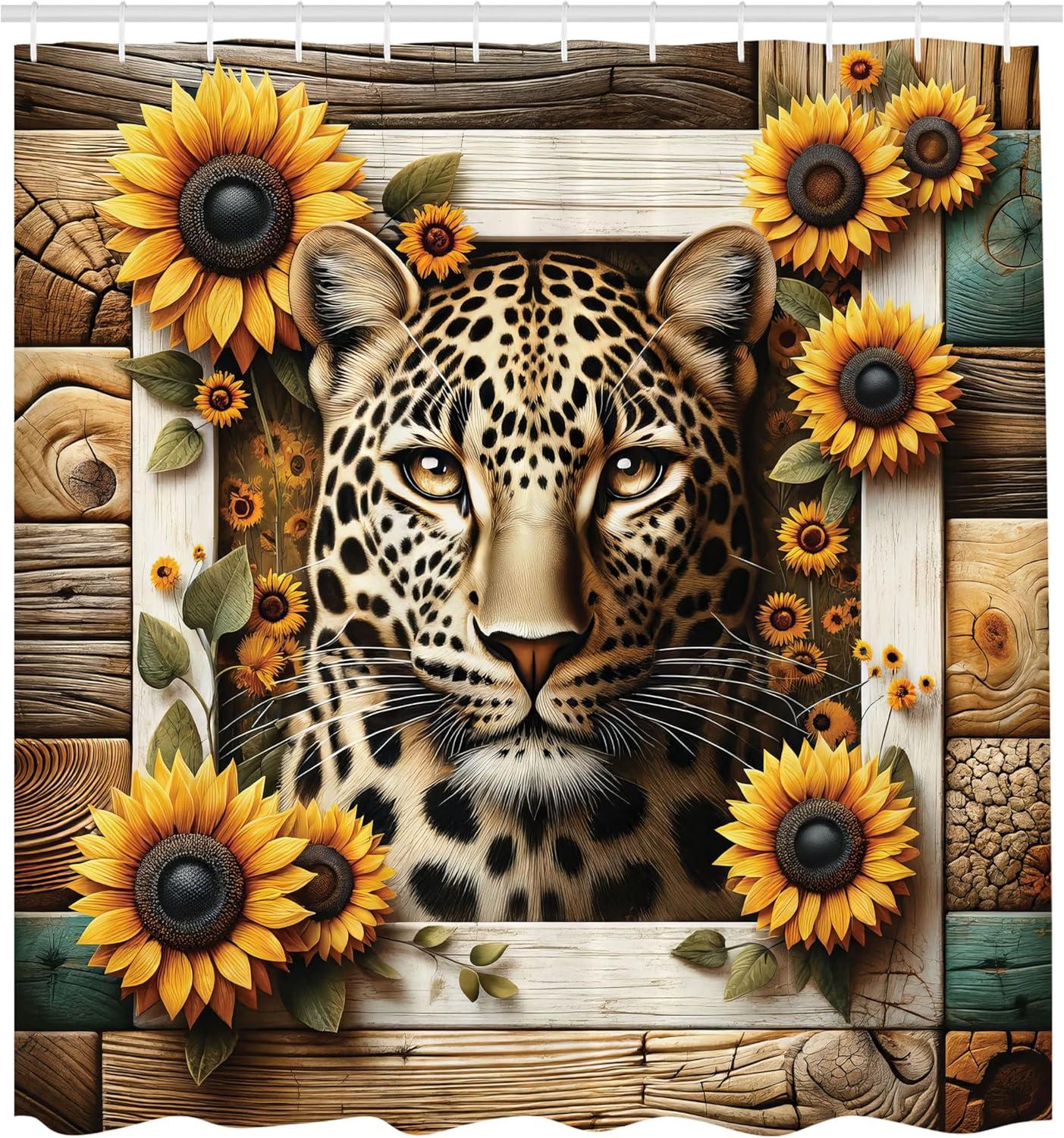 imageAmbesonne Leopard Print Shower Curtain Blooming Romantic Medieval Garden Roses Weathered Earthy Details Cloth Fabric Bathroom Decor Set with Hooks 69 W x 70 L Pale Pink Laurel GreenEarth Yellow and Caramel