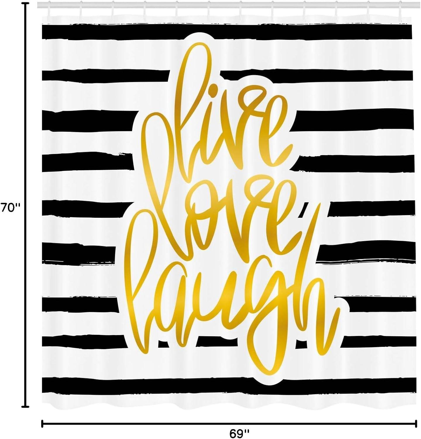 imageAmbesonne Live Laugh Love Shower Curtain Romantic Design with Hand Drawn Stripes and Calligraphic Text Cloth Fabric Bathroom Decor Set with Hooks 70 Long White YellowWhite Yellow