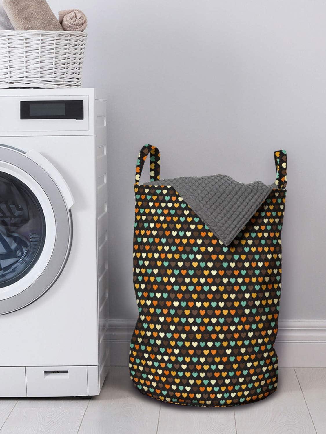 imageAmbesonne Love Laundry Bag Mini Pattern with Symmetric Tiny Heart Shapes Valentines Day Themed Illustration Hamper Basket with Handles Drawstring Closure for Laundromats 13 x 19 Multicolor