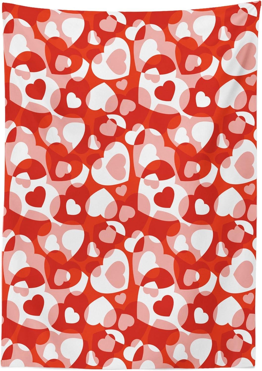 imageAmbesonne Love Tablecloth Hearts Pattern in Modern Style Valentines Day Ornate Happiness Warm Feelings Rectangular Table Cover for Dining Room Kitchen Decor 60 X 84 White RubyWhite Ruby