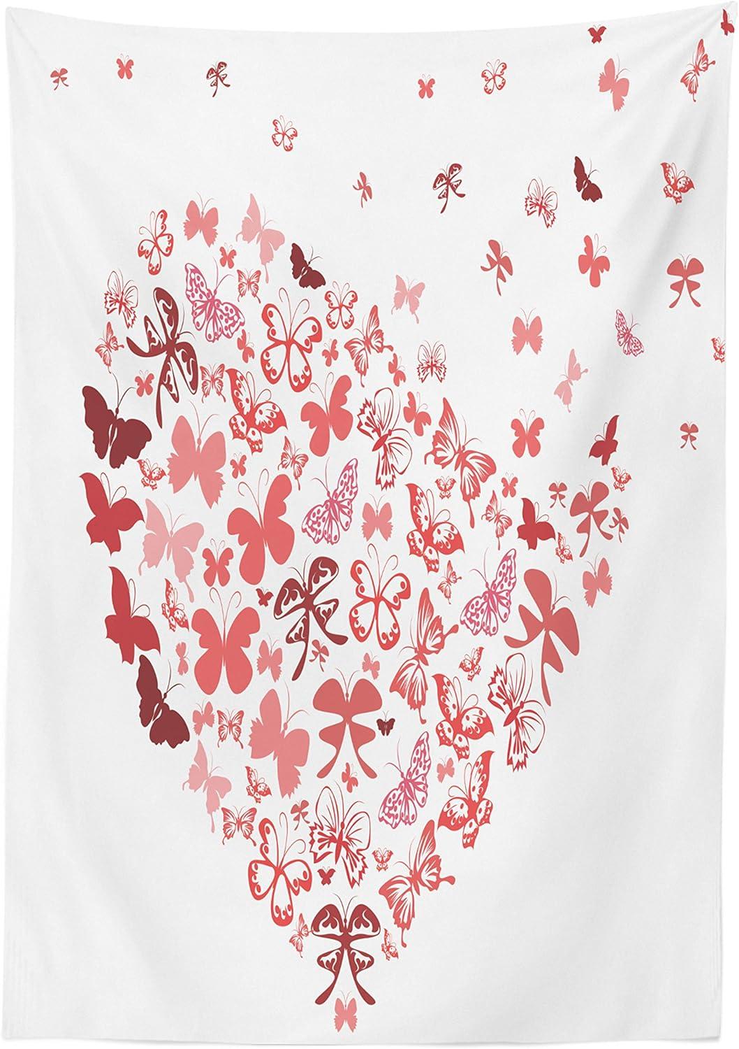 imageAmbesonne Love Tablecloth Hearts Pattern in Modern Style Valentines Day Ornate Happiness Warm Feelings Rectangular Table Cover for Dining Room Kitchen Decor 60 X 84 White RubyCoral Ruby