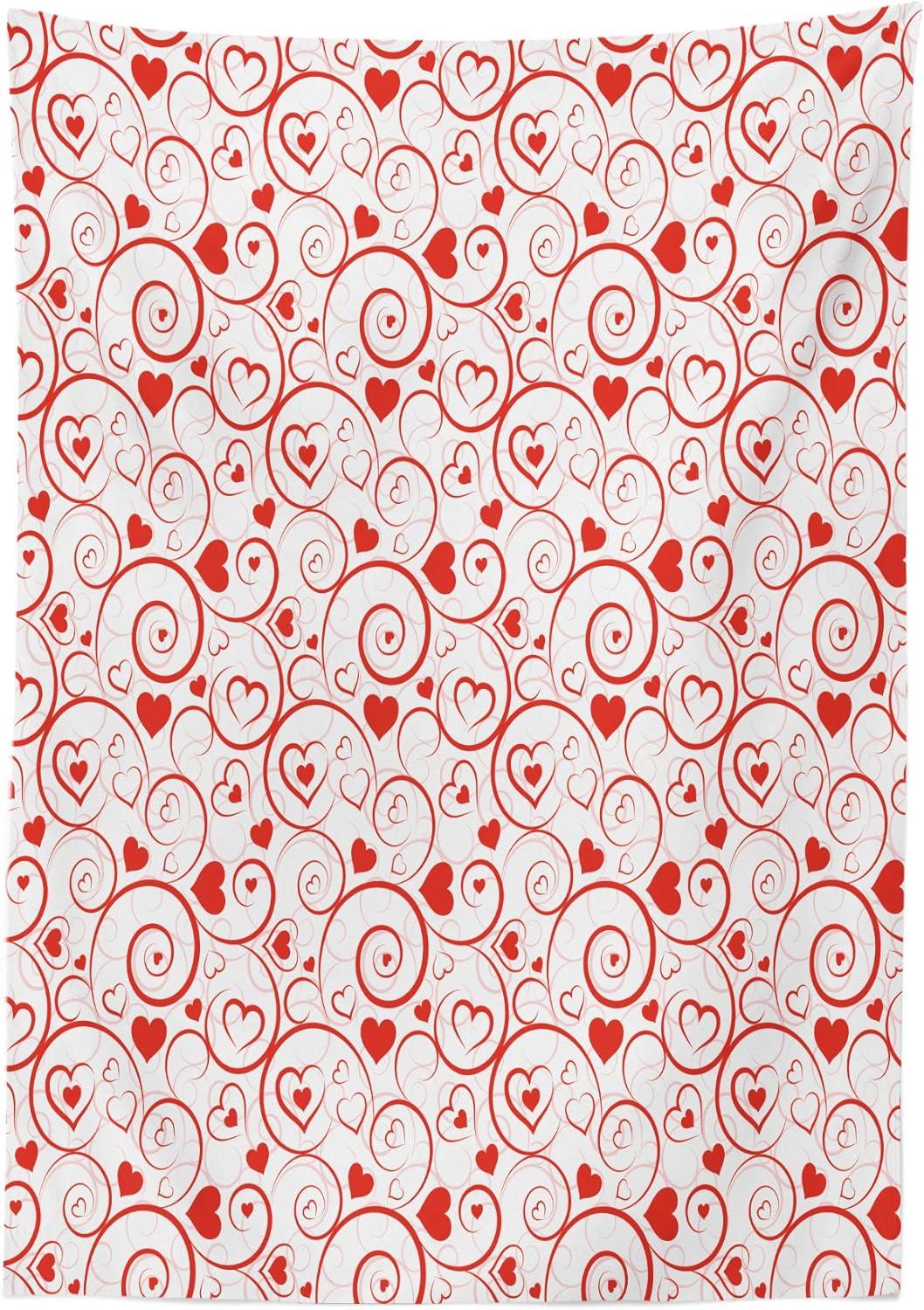 imageAmbesonne Love Tablecloth Hearts Pattern in Modern Style Valentines Day Ornate Happiness Warm Feelings Rectangular Table Cover for Dining Room Kitchen Decor 60 X 84 White RubyWhite Rose