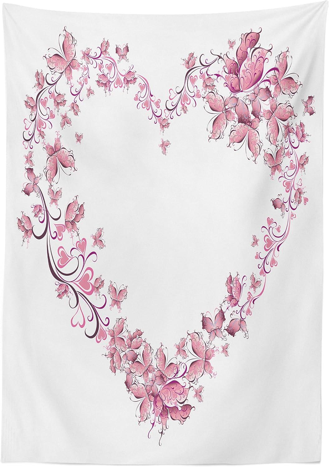 imageAmbesonne Love Tablecloth Hearts Pattern in Modern Style Valentines Day Ornate Happiness Warm Feelings Rectangular Table Cover for Dining Room Kitchen Decor 60 X 84 White RubyRose White