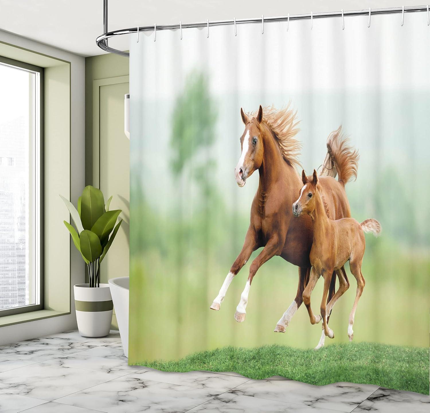 imageAmbesonne Mystic Shower Curtain Horse in Roses Garden with Butterflies Fantasy Romantic Moon Print Cloth Fabric Bathroom Decor Set with Hooks 69 W x 70 L Beige BrownPale Brown and Green