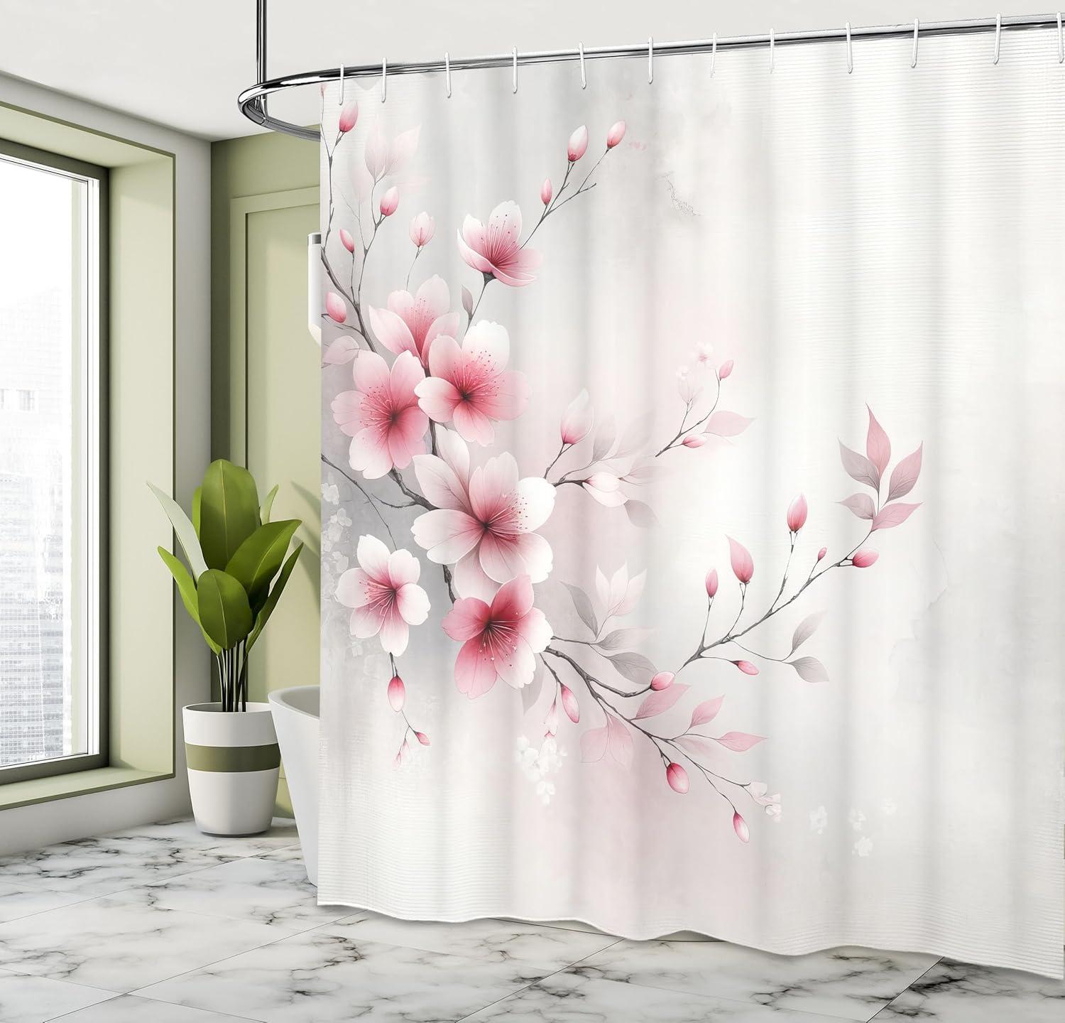 imageAmbesonne Pink Shower Curtain Dreamy Huddle of Carnation Flowers with Gentle Petals on Plain Backdrop Cloth Fabric Bathroom Decor Set with Hooks 69 W x 70 L Dark Sea Green Pale KhakiPale Grey Magenta Blush