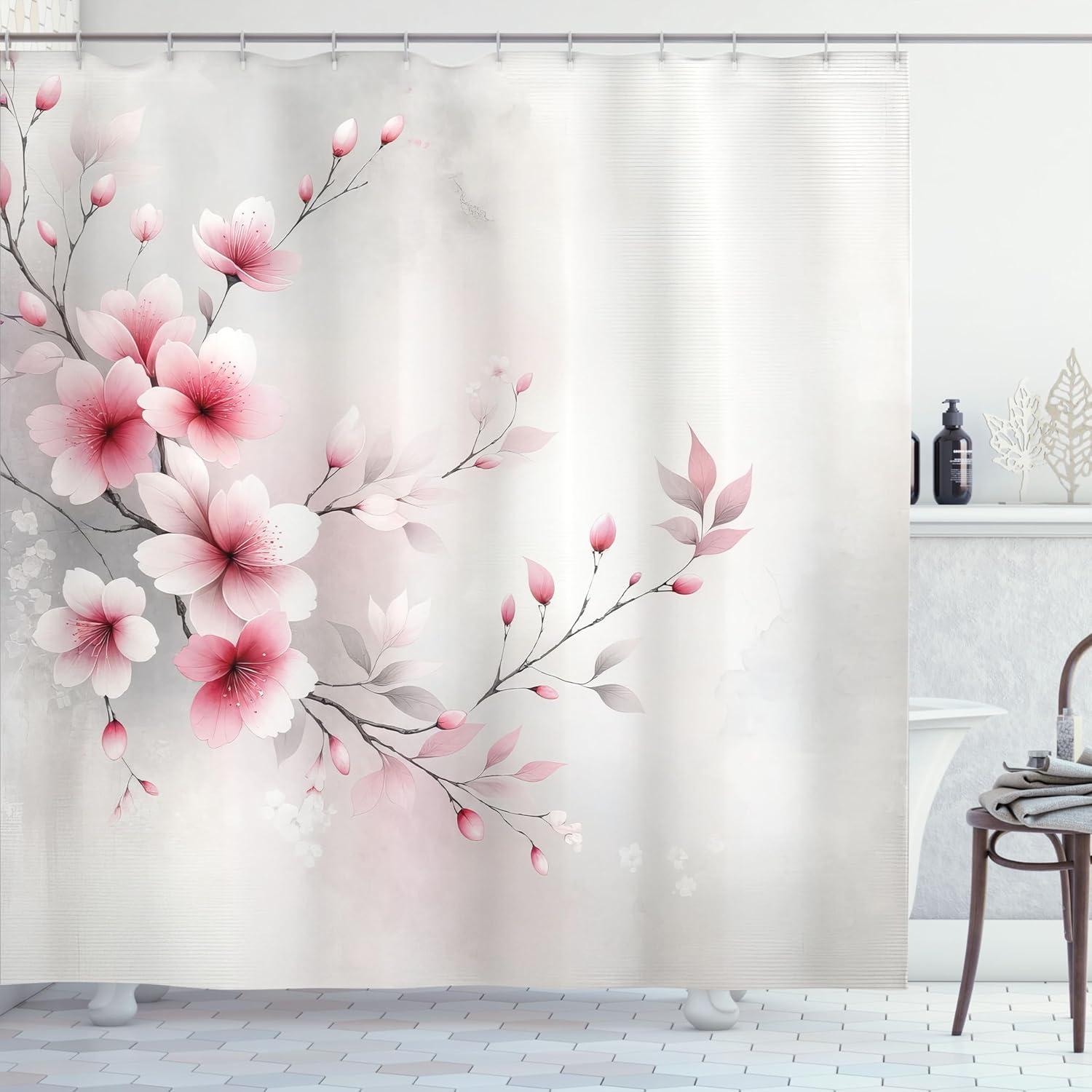 imageAmbesonne Pink Shower Curtain Dreamy Huddle of Carnation Flowers with Gentle Petals on Plain Backdrop Cloth Fabric Bathroom Decor Set with Hooks 69 W x 70 L Dark Sea Green Pale KhakiPale Grey Magenta Blush