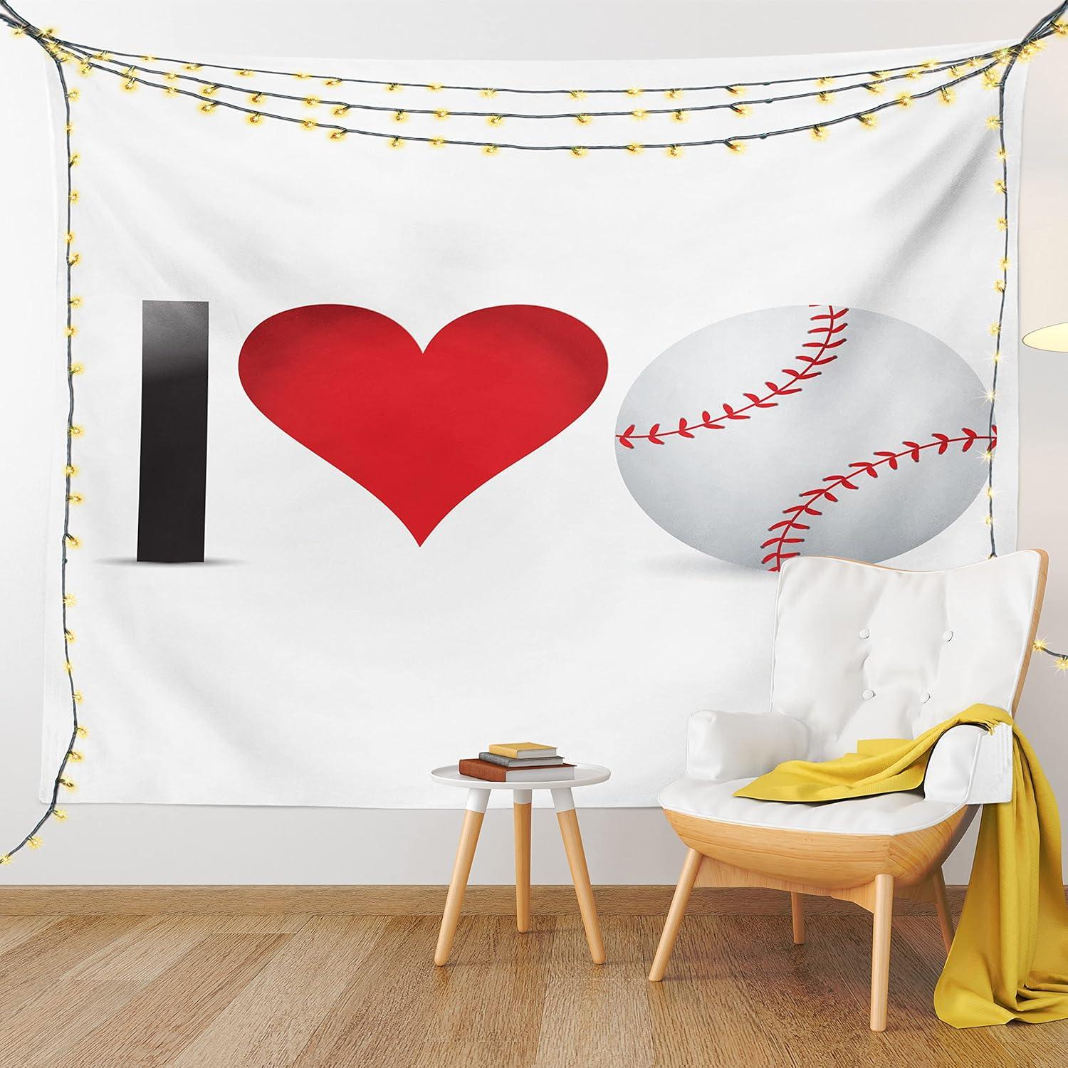 imageAmbesonne Sports Tapestry I Love Baseball Heart with Baseball Ball Passion Valentine Leisure Time Joy Fabric Wall Hanging Decor for Bedroom Living Room Dorm 28 X 23 Red Black White
