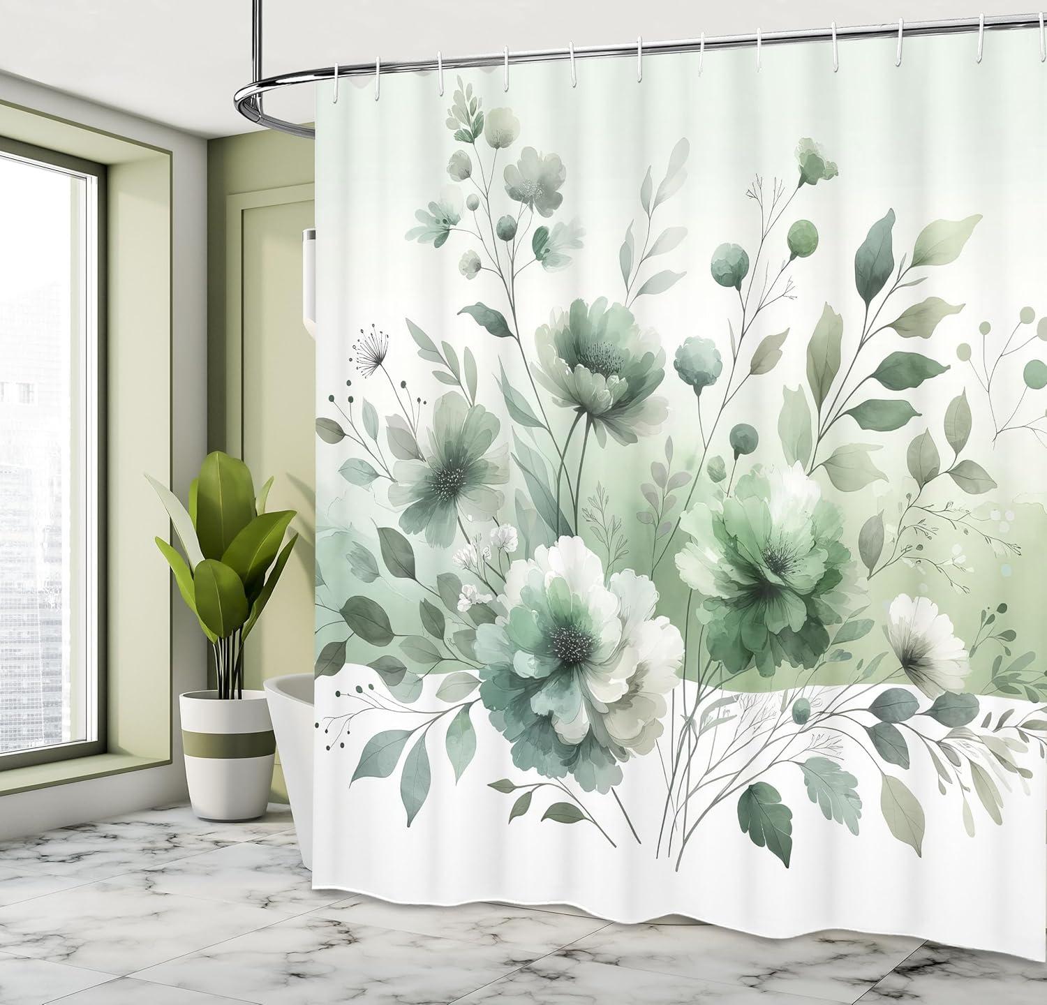 imageAmbesonne Tan Shower Curtain Romantic Boho Nostalgic Minimalistic Monochromatic Wild Flowers Painting Print Cloth Fabric Bathroom Decor Set with Hooks 69 W x 75 L Ecru Sepia AlmondOff White Cadet Blue