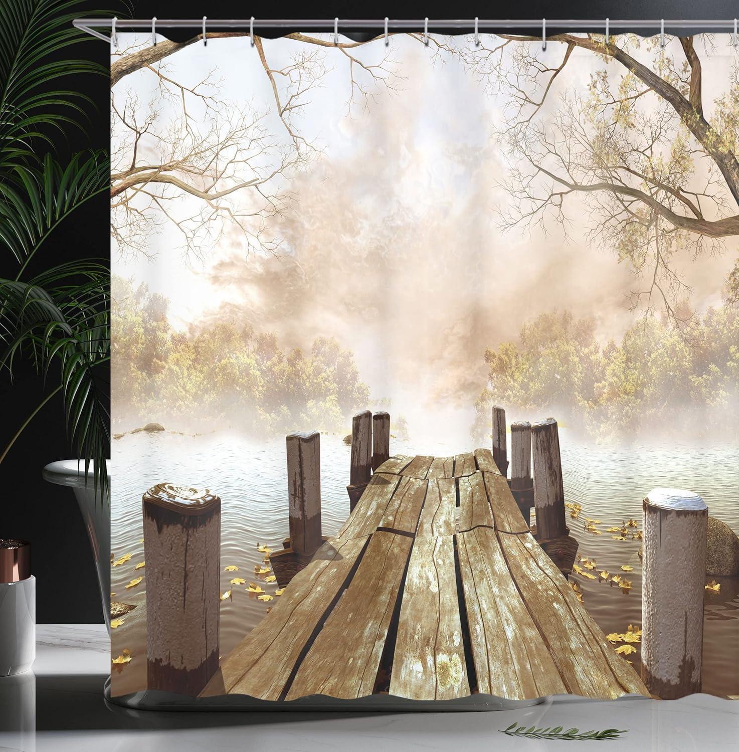 imageAmbesonne Tan Shower Curtain Romantic Boho Nostalgic Minimalistic Monochromatic Wild Flowers Painting Print Cloth Fabric Bathroom Decor Set with Hooks 69 W x 75 L Ecru Sepia AlmondBrown Beige