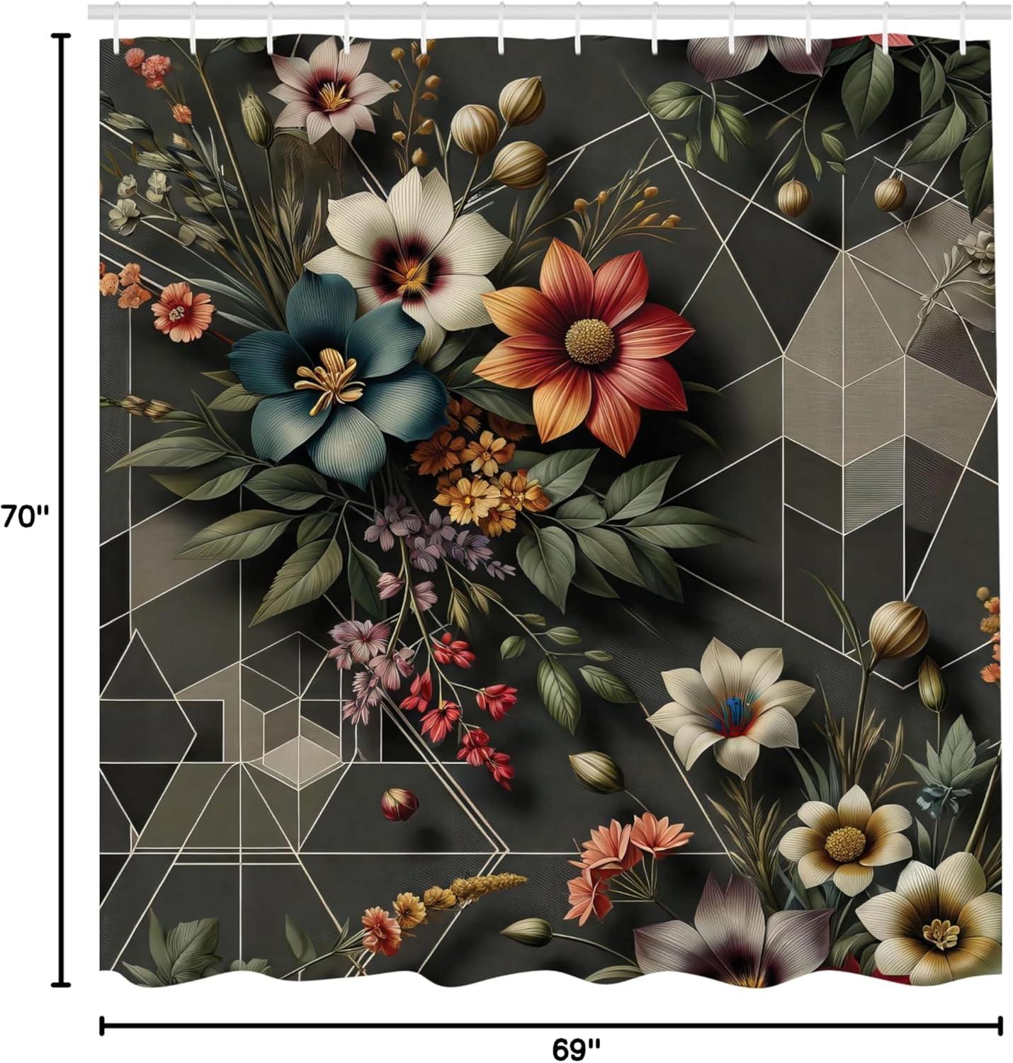 imageAmbesonne Tan Shower Curtain Romantic Boho Nostalgic Minimalistic Monochromatic Wild Flowers Painting Print Cloth Fabric Bathroom Decor Set with Hooks 69 W x 75 L Ecru Sepia AlmondGrey Laurel Green Redwood
