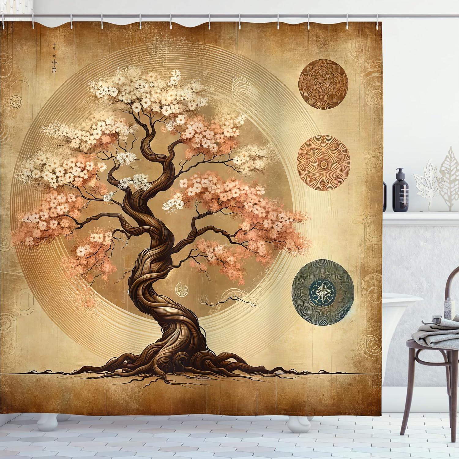 imageAmbesonne Tan Shower Curtain Romantic Boho Nostalgic Minimalistic Monochromatic Wild Flowers Painting Print Cloth Fabric Bathroom Decor Set with Hooks 69 W x 75 L Ecru Sepia AlmondBlush Caramel Taupe
