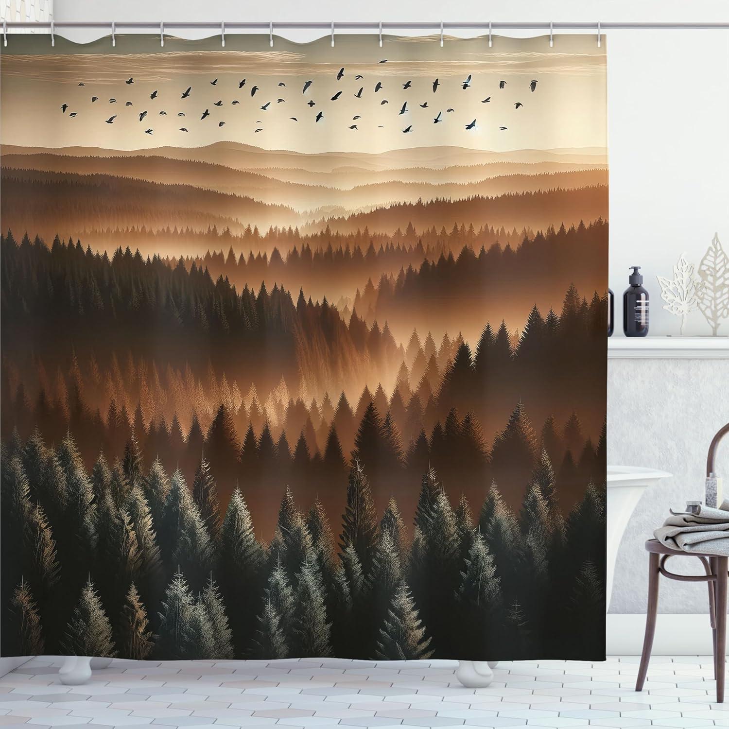 imageAmbesonne Tan Shower Curtain Romantic Boho Nostalgic Minimalistic Monochromatic Wild Flowers Painting Print Cloth Fabric Bathroom Decor Set with Hooks 69 W x 75 L Ecru Sepia AlmondCaramel Evergreen