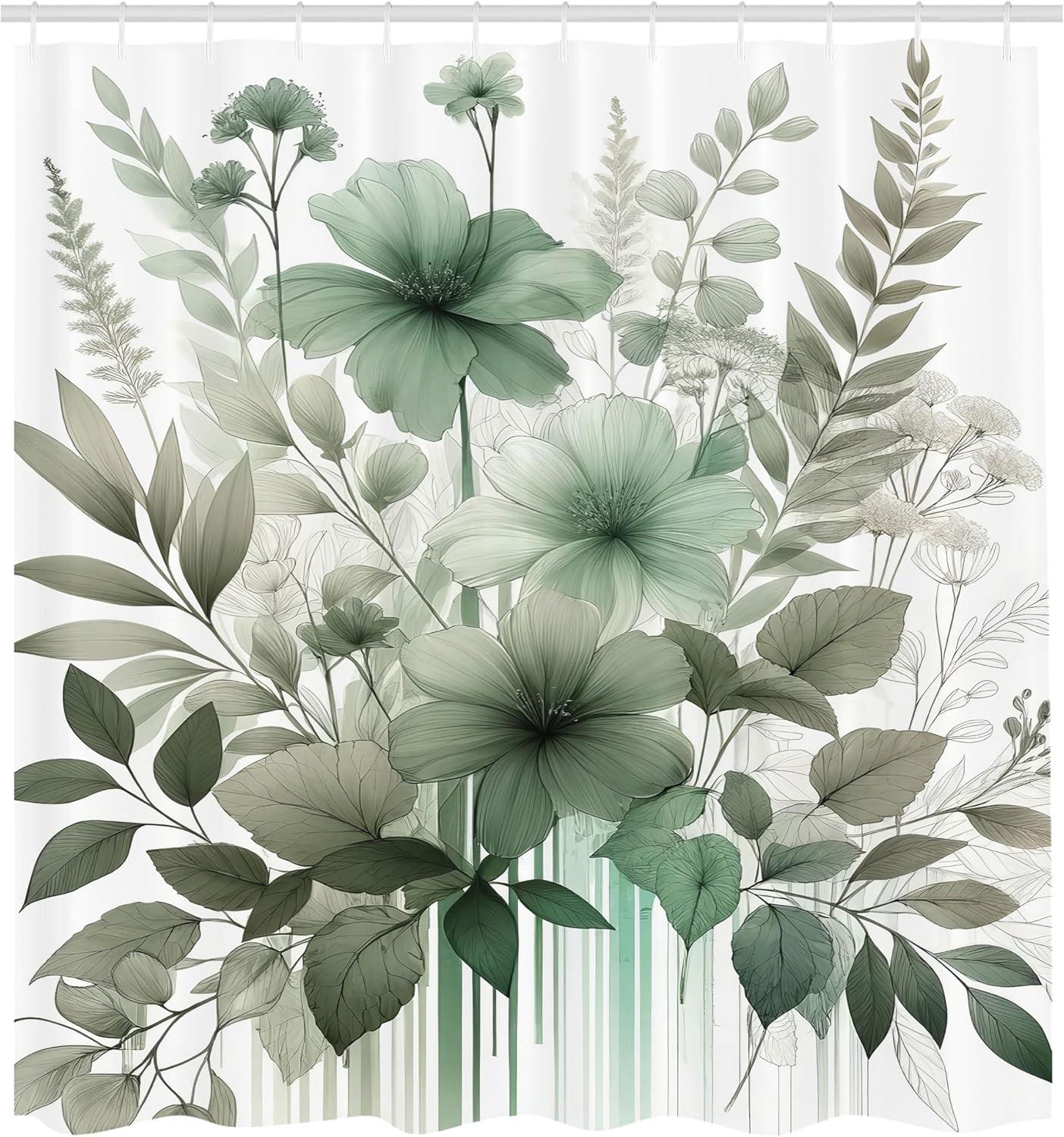 imageAmbesonne Tan Shower Curtain Romantic Boho Nostalgic Minimalistic Monochromatic Wild Flowers Painting Print Cloth Fabric Bathroom Decor Set with Hooks 69 W x 75 L Ecru Sepia AlmondGrey Teal Cadet Blue