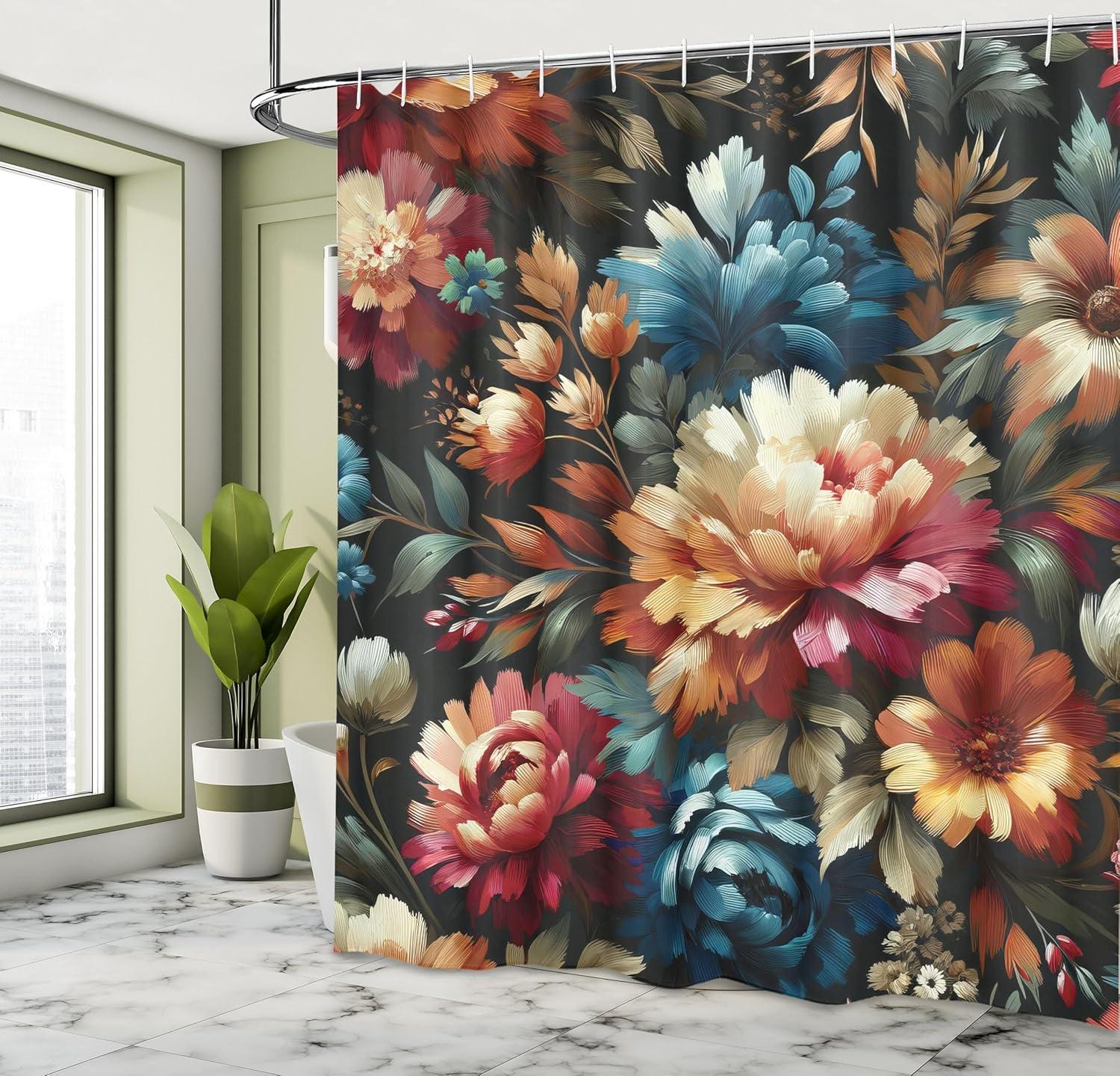 imageAmbesonne Tan Shower Curtain Romantic Boho Nostalgic Minimalistic Monochromatic Wild Flowers Painting Print Cloth Fabric Bathroom Decor Set with Hooks 69 W x 75 L Ecru Sepia AlmondMarigold Reseda Green