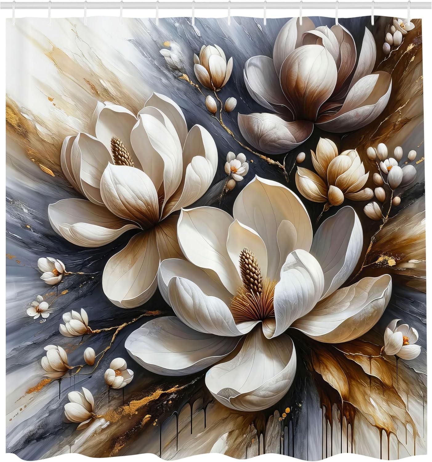 imageAmbesonne Tan Shower Curtain Romantic Boho Nostalgic Minimalistic Monochromatic Wild Flowers Painting Print Cloth Fabric Bathroom Decor Set with Hooks 69 W x 75 L Ecru Sepia AlmondBlue Grey Umber