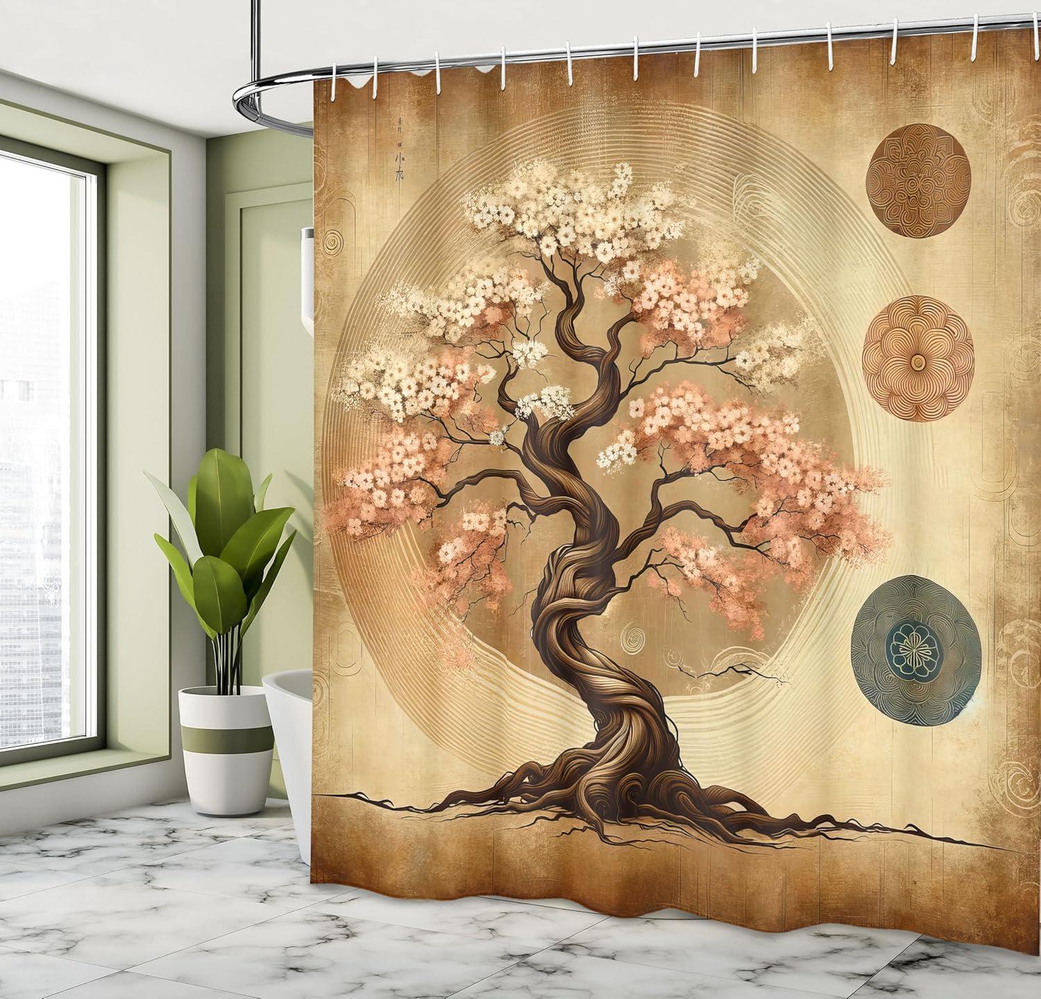 imageAmbesonne Tan Shower Curtain Romantic Boho Nostalgic Minimalistic Monochromatic Wild Flowers Painting Print Cloth Fabric Bathroom Decor Set with Hooks 69 W x 75 L Ecru Sepia AlmondBlush Caramel Taupe