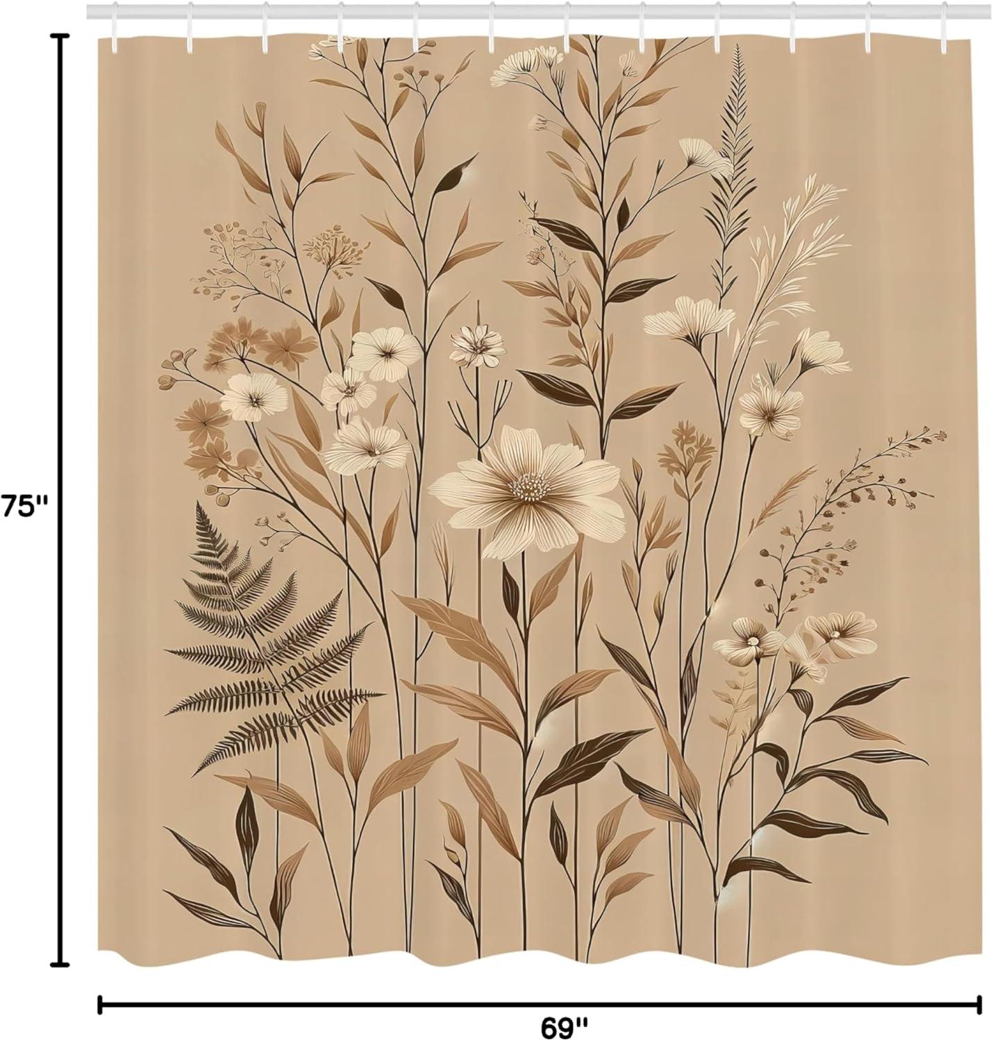 imageAmbesonne Tan Shower Curtain Romantic Boho Nostalgic Minimalistic Monochromatic Wild Flowers Painting Print Cloth Fabric Bathroom Decor Set with Hooks 69 W x 75 L Ecru Sepia AlmondEcru Sepia Almond