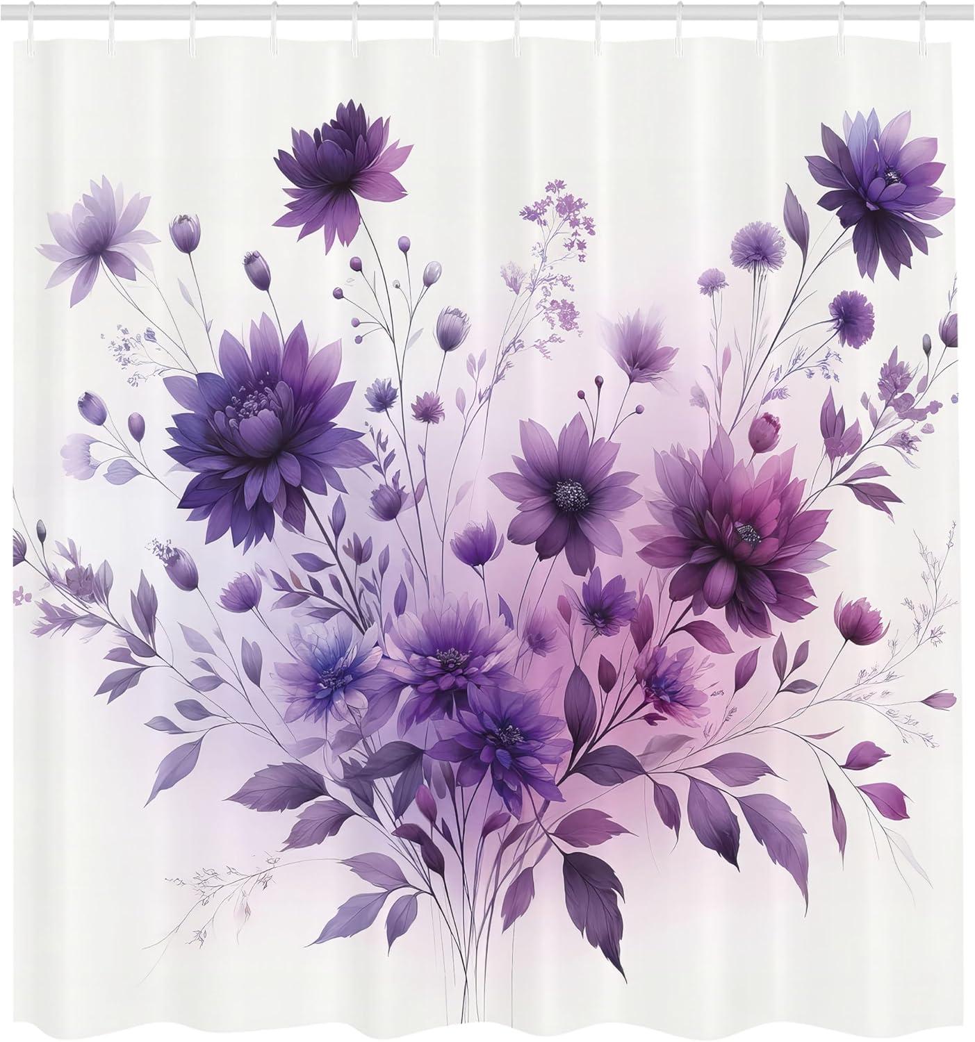 imageAmbesonne Tan Shower Curtain Romantic Boho Nostalgic Minimalistic Monochromatic Wild Flowers Painting Print Cloth Fabric Bathroom Decor Set with Hooks 69 W x 75 L Ecru Sepia AlmondLilac and Blue Violet