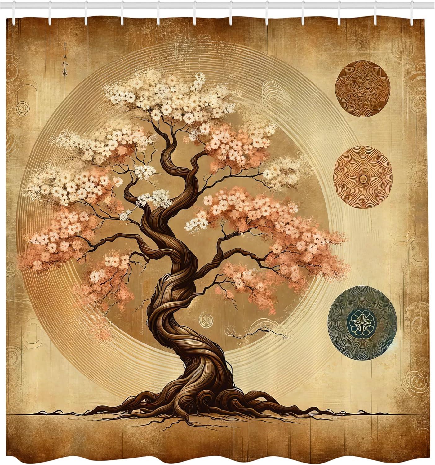 imageAmbesonne Tan Shower Curtain Romantic Boho Nostalgic Minimalistic Monochromatic Wild Flowers Painting Print Cloth Fabric Bathroom Decor Set with Hooks 69 W x 75 L Ecru Sepia AlmondBlush Caramel Taupe