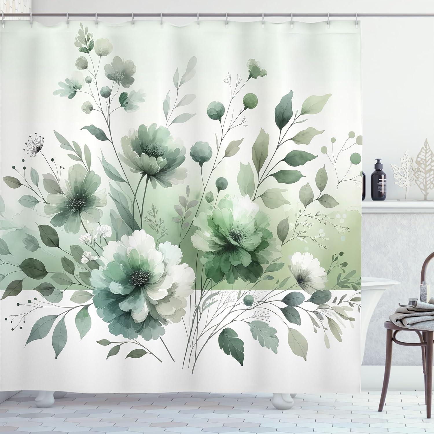 imageAmbesonne Tan Shower Curtain Romantic Boho Nostalgic Minimalistic Monochromatic Wild Flowers Painting Print Cloth Fabric Bathroom Decor Set with Hooks 69 W x 75 L Ecru Sepia AlmondOff White Cadet Blue