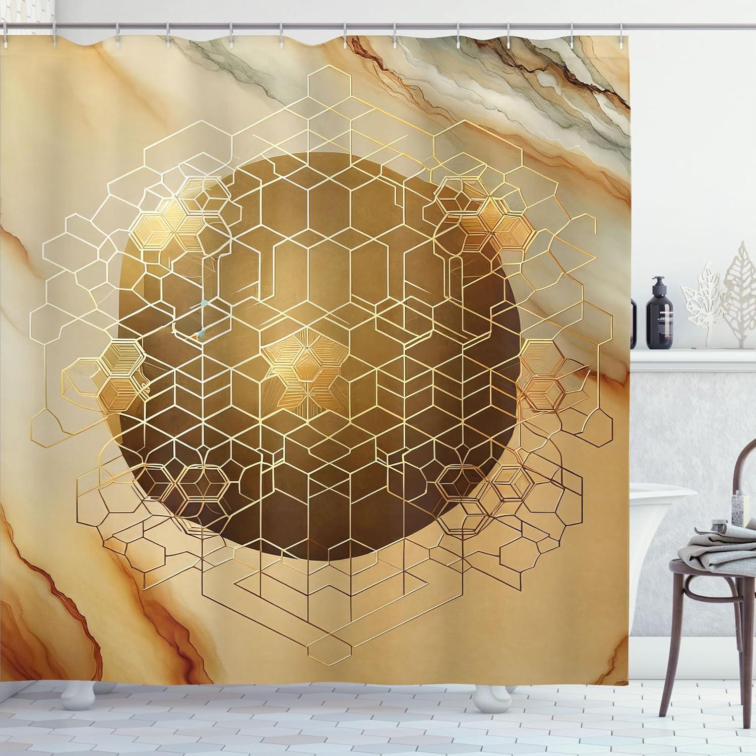 imageAmbesonne Tan Shower Curtain Romantic Boho Nostalgic Minimalistic Monochromatic Wild Flowers Painting Print Cloth Fabric Bathroom Decor Set with Hooks 69 W x 75 L Ecru Sepia AlmondDark Mustard Pale Coffee
