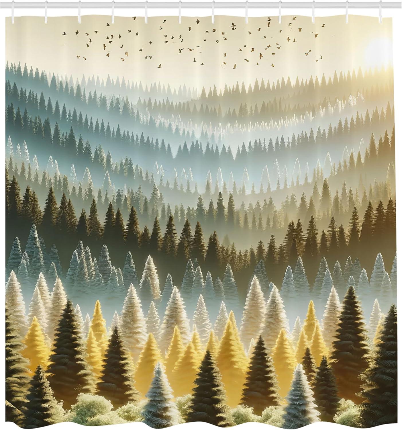 imageAmbesonne Tan Shower Curtain Romantic Boho Nostalgic Minimalistic Monochromatic Wild Flowers Painting Print Cloth Fabric Bathroom Decor Set with Hooks 69 W x 75 L Ecru Sepia AlmondSoft Blue Emerald and Mustard