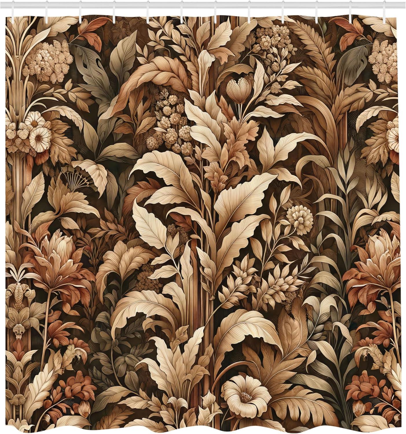 imageAmbesonne Tan Shower Curtain Romantic Boho Nostalgic Minimalistic Monochromatic Wild Flowers Painting Print Cloth Fabric Bathroom Decor Set with Hooks 69 W x 75 L Ecru Sepia AlmondDark Sepia Pale Redwood