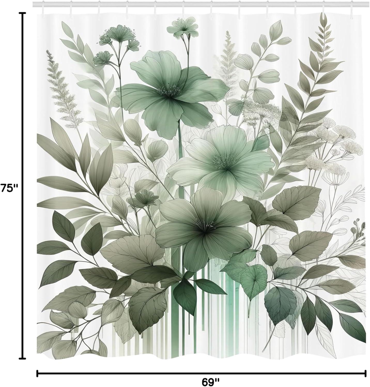 imageAmbesonne Tan Shower Curtain Romantic Boho Nostalgic Minimalistic Monochromatic Wild Flowers Painting Print Cloth Fabric Bathroom Decor Set with Hooks 69 W x 75 L Ecru Sepia AlmondGrey Teal Cadet Blue