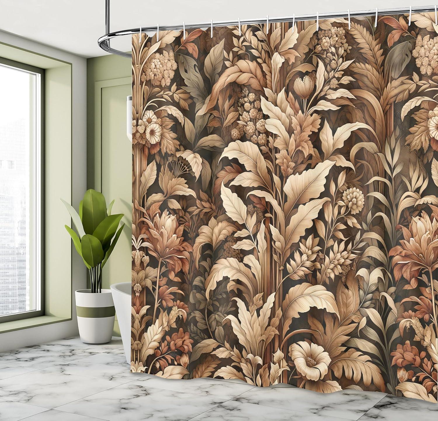 imageAmbesonne Tan Shower Curtain Romantic Boho Nostalgic Minimalistic Monochromatic Wild Flowers Painting Print Cloth Fabric Bathroom Decor Set with Hooks 69 W x 75 L Ecru Sepia AlmondDark Sepia Pale Redwood
