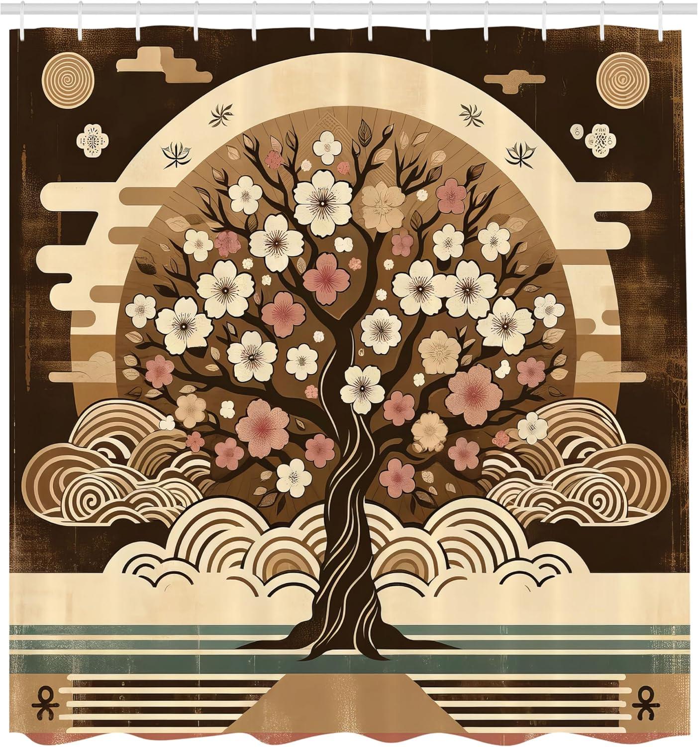 imageAmbesonne Tan Shower Curtain Romantic Boho Nostalgic Minimalistic Monochromatic Wild Flowers Painting Print Cloth Fabric Bathroom Decor Set with Hooks 69 W x 75 L Ecru Sepia AlmondChocolate Beige Green