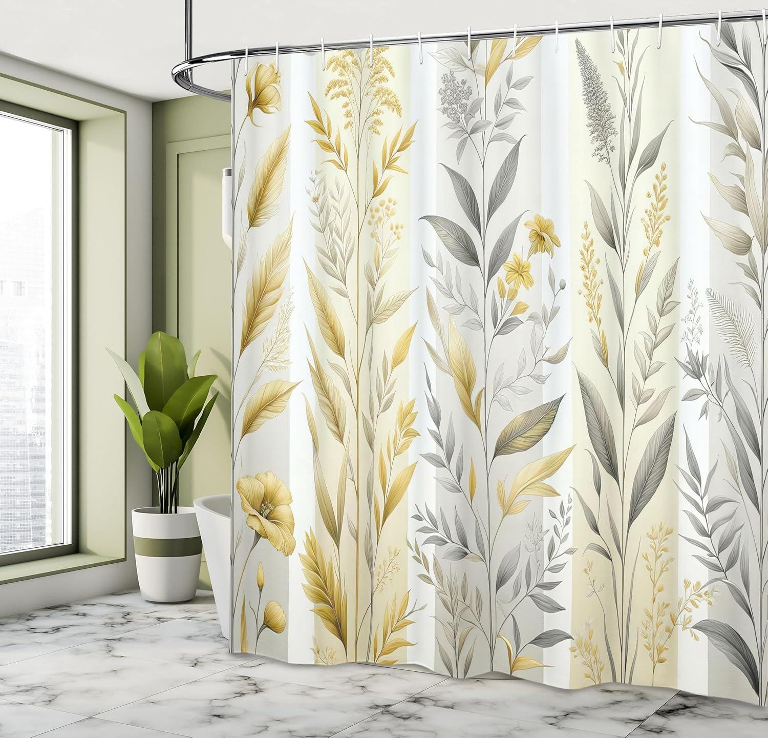 imageAmbesonne Tan Shower Curtain Romantic Boho Nostalgic Minimalistic Monochromatic Wild Flowers Painting Print Cloth Fabric Bathroom Decor Set with Hooks 69 W x 75 L Ecru Sepia AlmondPale Coffee Purpleblue