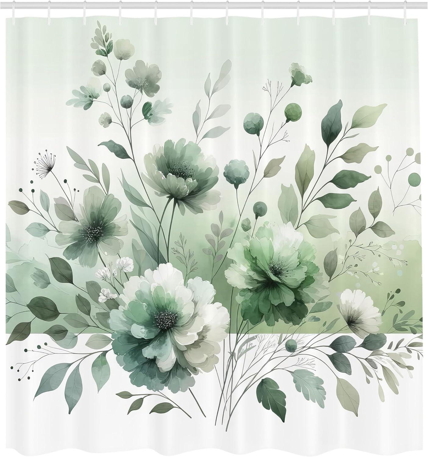 imageAmbesonne Tan Shower Curtain Romantic Boho Nostalgic Minimalistic Monochromatic Wild Flowers Painting Print Cloth Fabric Bathroom Decor Set with Hooks 69 W x 75 L Ecru Sepia AlmondOff White Cadet Blue