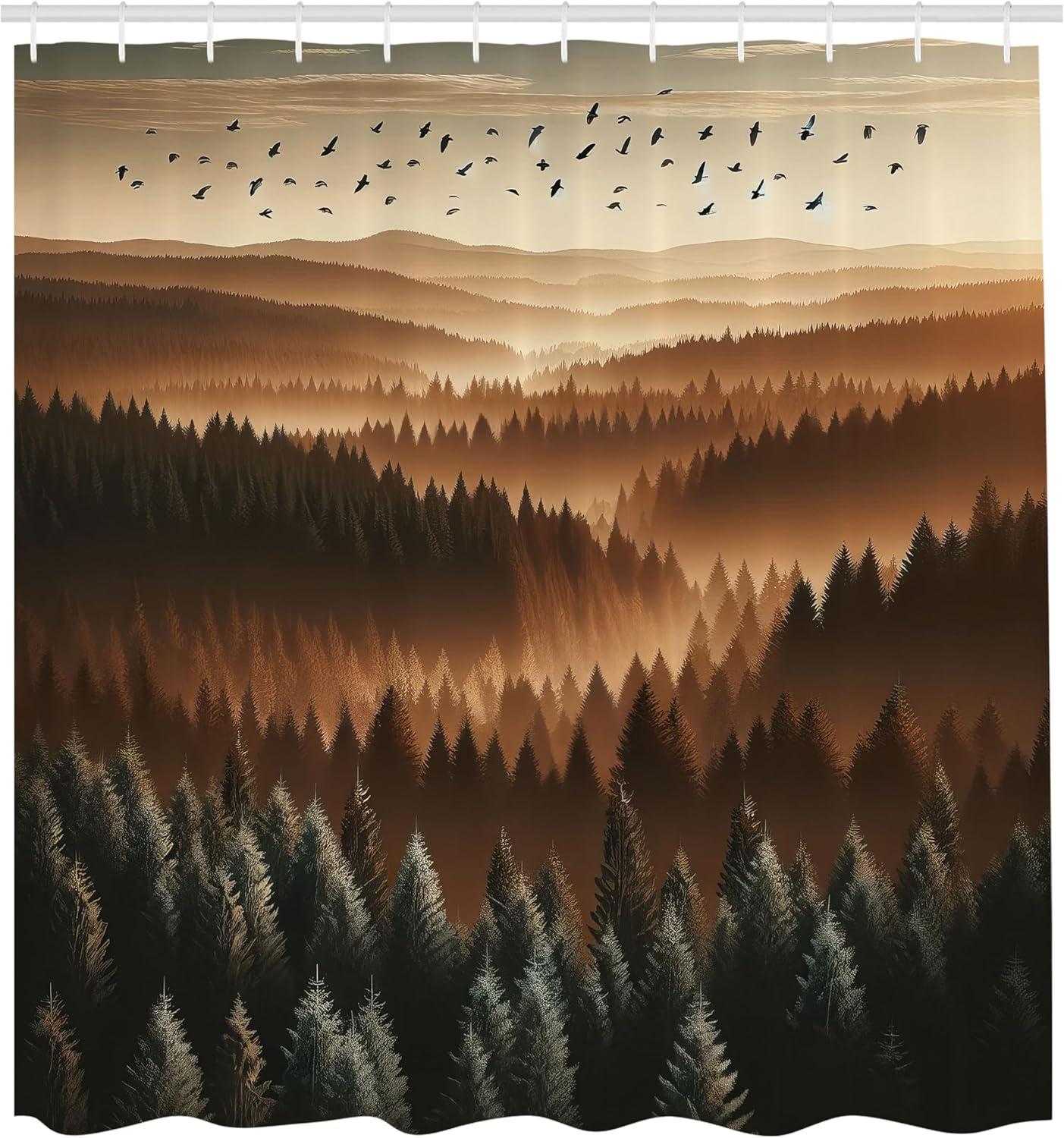 imageAmbesonne Tan Shower Curtain Romantic Boho Nostalgic Minimalistic Monochromatic Wild Flowers Painting Print Cloth Fabric Bathroom Decor Set with Hooks 69 W x 75 L Ecru Sepia AlmondCaramel Evergreen