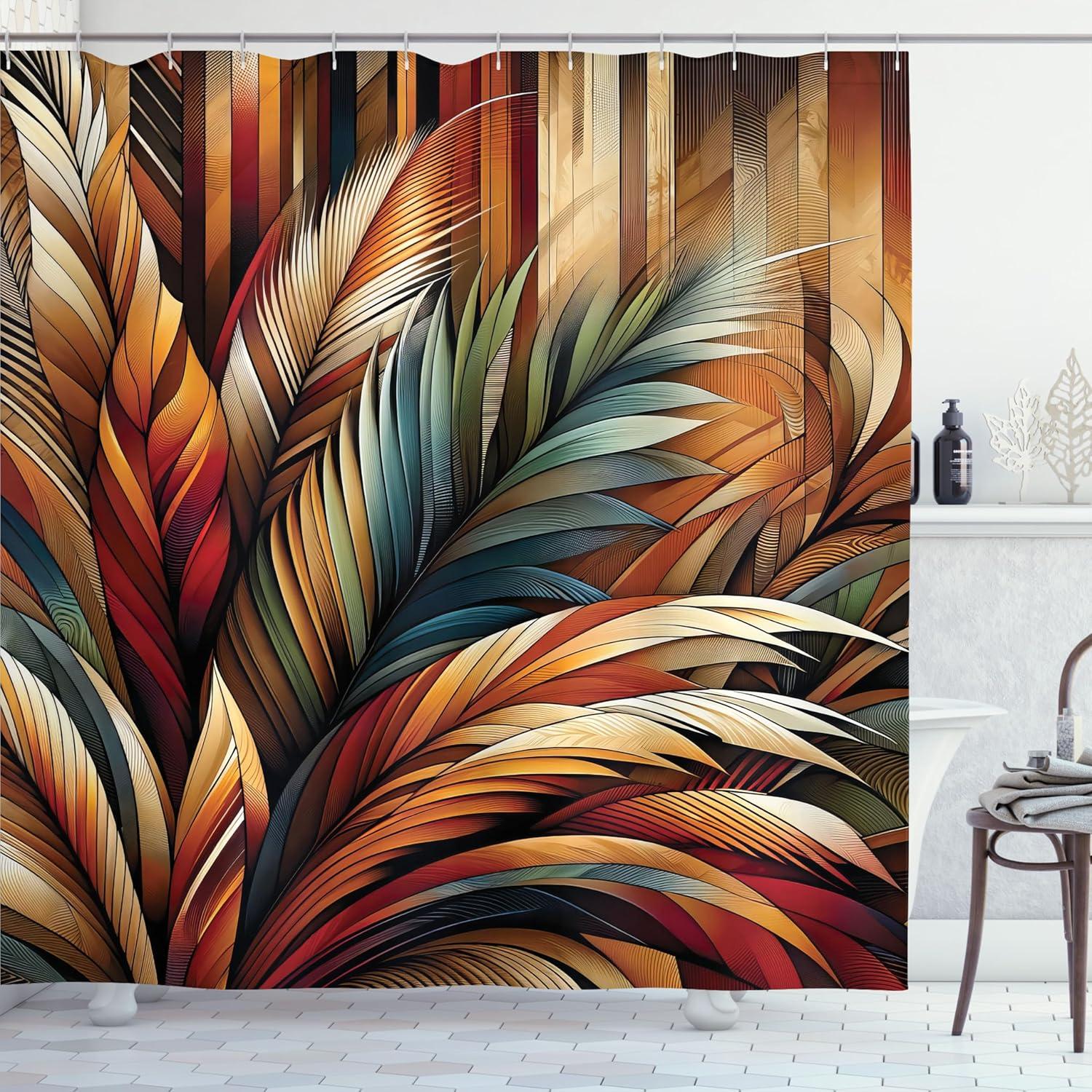 imageAmbesonne Tan Shower Curtain Romantic Boho Nostalgic Minimalistic Monochromatic Wild Flowers Painting Print Cloth Fabric Bathroom Decor Set with Hooks 69 W x 75 L Ecru Sepia AlmondBurnt Orange Teal and Blue