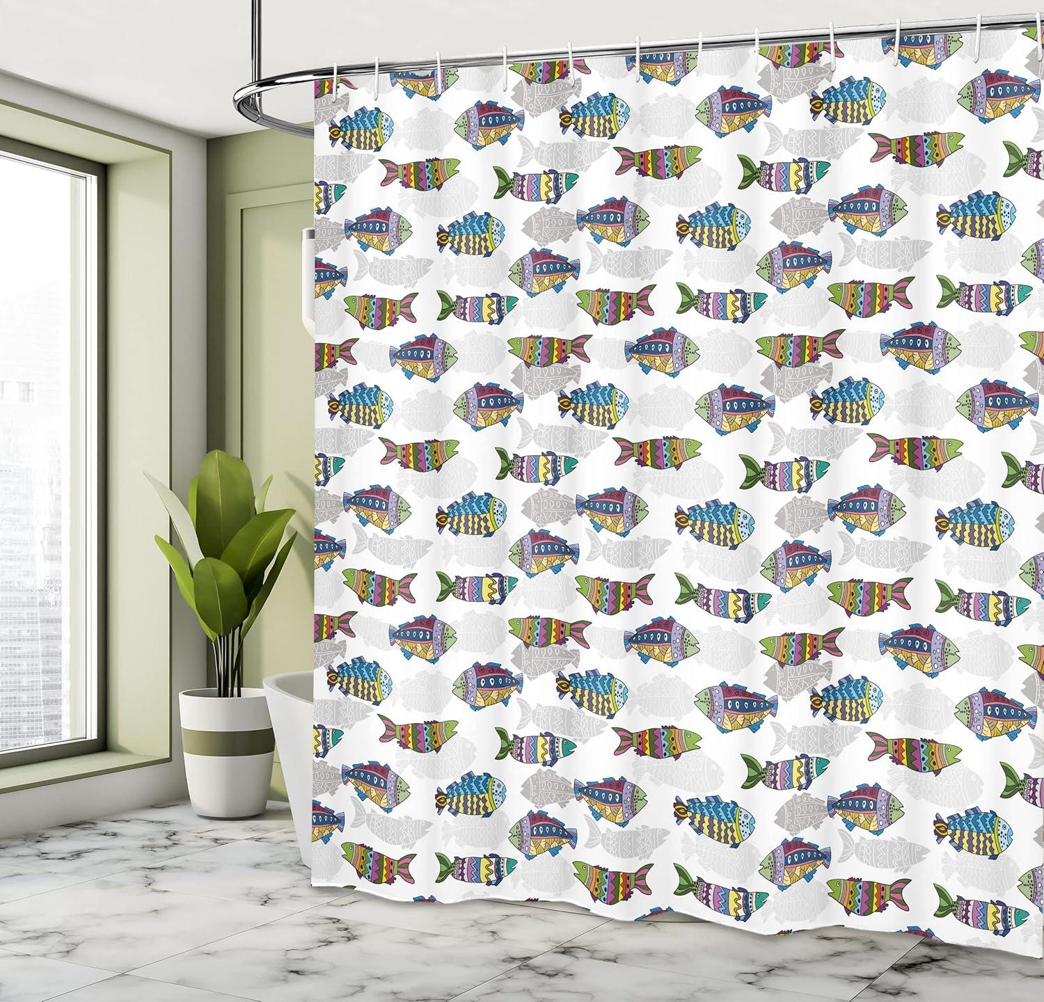imageAmbesonne Vintage Shower Curtain Floral Theme Hand Drawn Romantic Flowers and Leaves Illustration Cloth Fabric Bathroom Decor Set with Hooks 69 W x 75 L Pink CreamBlue Yellow