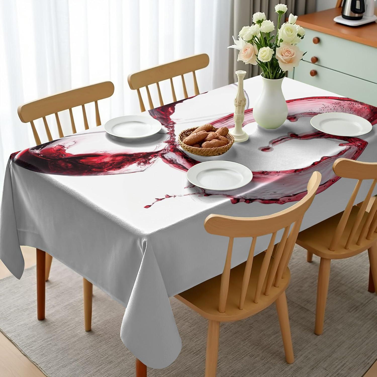 imageAmbesonne Wine Tablecloth Heart Shape with Spilling Red Wine in Glasses Romantic Valentines Day Concept Rectangular Table Cover for Dining Room Kitchen Decor 60 X 90 Burgundy White