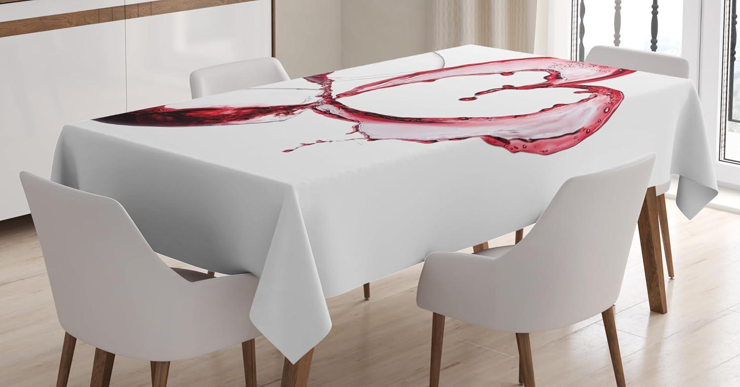 imageAmbesonne Wine Tablecloth Heart Shape with Spilling Red Wine in Glasses Romantic Valentines Day Concept Rectangular Table Cover for Dining Room Kitchen Decor 60 X 90 Burgundy White