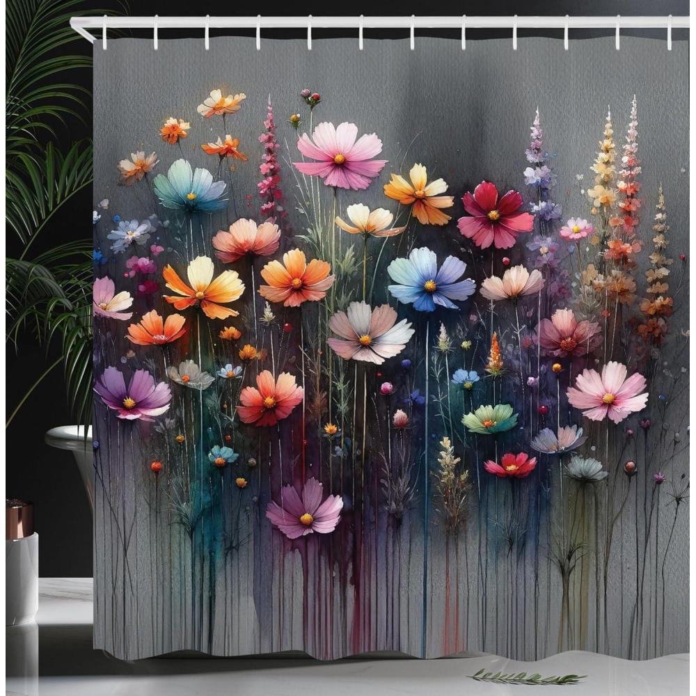 imageAmbesonne Floral Shower Curtain Romantic Tender Garden of Daisy Like Flowers and Leaves 70s Groovy Nature Cloth Fabric Bathroom Decor Set with Hooks 69 W x 70 L Reseda Green and PinkMulticolor Pale Grey