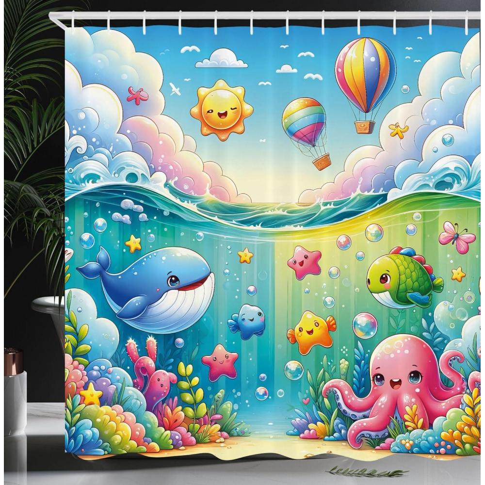 imageAmbesonne Floral Shower Curtain Romantic Tender Garden of Daisy Like Flowers and Leaves 70s Groovy Nature Cloth Fabric Bathroom Decor Set with Hooks 69 W x 70 L Reseda Green and PinkTurquoise Multicolor
