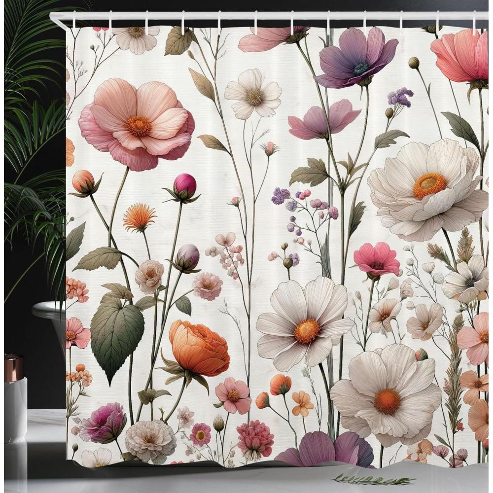 imageAmbesonne Floral Shower Curtain Romantic Tender Garden of Daisy Like Flowers and Leaves 70s Groovy Nature Cloth Fabric Bathroom Decor Set with Hooks 69 W x 70 L Reseda Green and PinkMauve Sage Green Rose